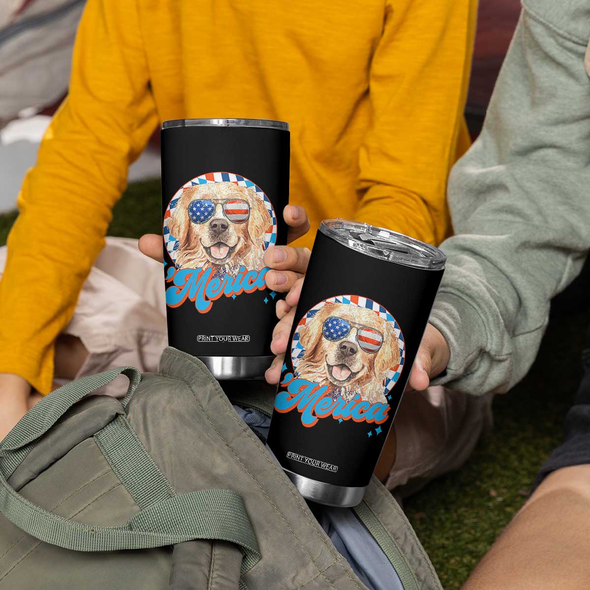 Funny Golden Retriever Merica Tumbler Cup 4th of July Dog Mom Dad Patriotic USA Retro 90s TS10 Print Your Wear