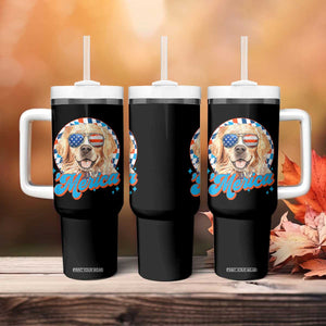 Funny Golden Retriever Merica Tumbler With Handle 4th of July Dog Mom Dad Patriotic USA Retro 90s TS10 Print Your Wear