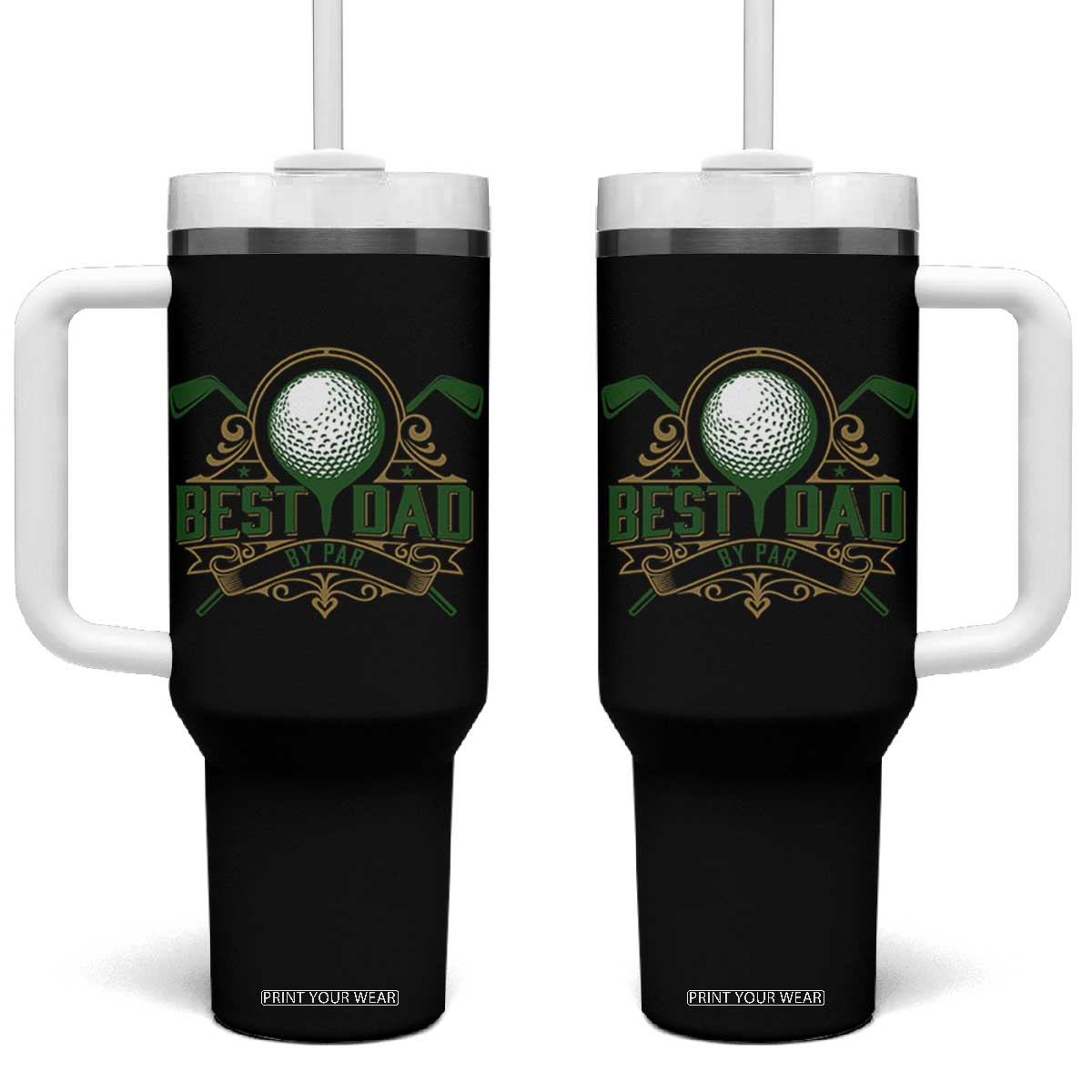 Funny Golfing Dad Tumbler With Handle Best Dad By Par Fathers Day TS11 One Size: 40 oz Black Print Your Wear