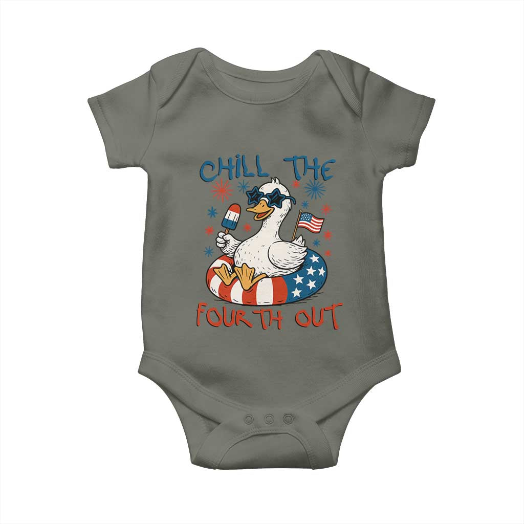 Funny Goose 4th of July Baby Onesie Chill the Fourth Out Patriotic Humor with Summer Vibes TS02 Military Green Print Your Wear
