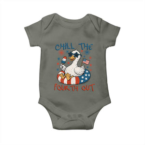 Funny Goose 4th of July Baby Onesie Chill the Fourth Out Patriotic Humor with Summer Vibes TS02 Military Green Print Your Wear