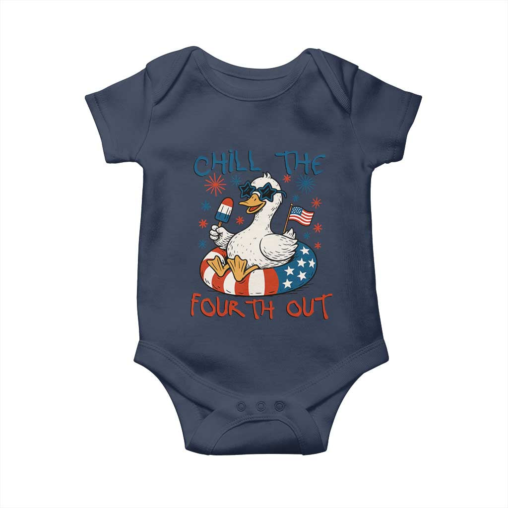 Funny Goose 4th of July Baby Onesie Chill the Fourth Out Patriotic Humor with Summer Vibes TS02 Navy Print Your Wear