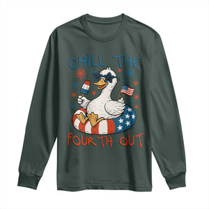 Funny Goose 4th of July Long Sleeve Shirt Chill the Fourth Out Patriotic Humor with Summer Vibes TS02 Dark Forest Green Print Your Wear