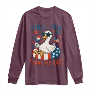 Funny Goose 4th of July Long Sleeve Shirt Chill the Fourth Out Patriotic Humor with Summer Vibes TS02 Maroon Print Your Wear