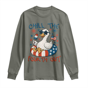 Funny Goose 4th of July Long Sleeve Shirt Chill the Fourth Out Patriotic Humor with Summer Vibes TS02 Military Green Print Your Wear