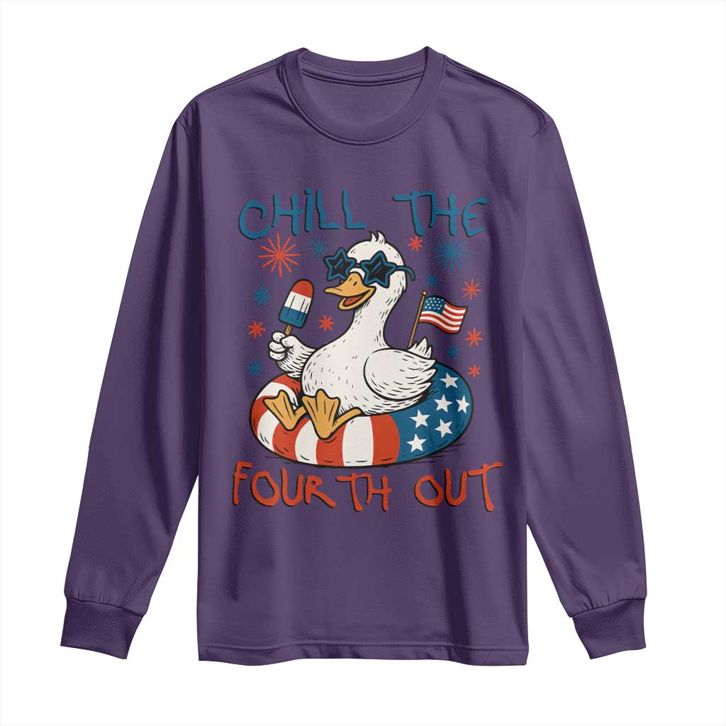 Funny Goose 4th of July Long Sleeve Shirt Chill the Fourth Out Patriotic Humor with Summer Vibes TS02 Purple Print Your Wear