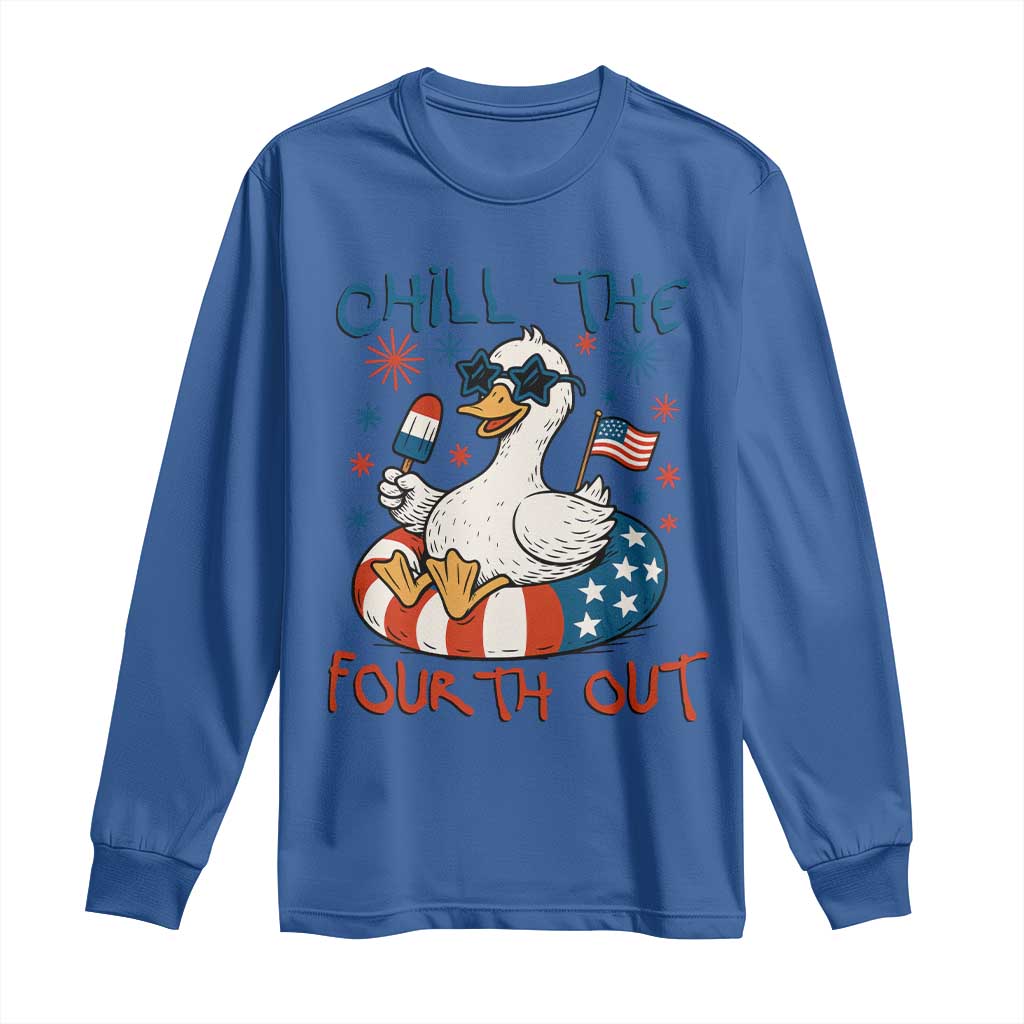 Funny Goose 4th of July Long Sleeve Shirt Chill the Fourth Out Patriotic Humor with Summer Vibes TS02 Royal Blue Print Your Wear