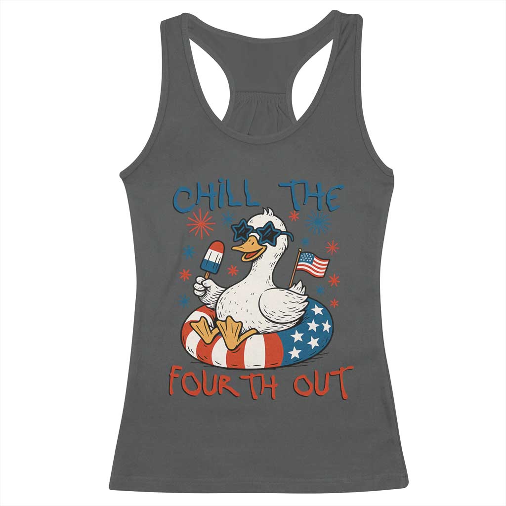Funny Goose 4th of July Racerback Tank Top Chill the Fourth Out Patriotic Humor with Summer Vibes TS02 Dark Heather Print Your Wear