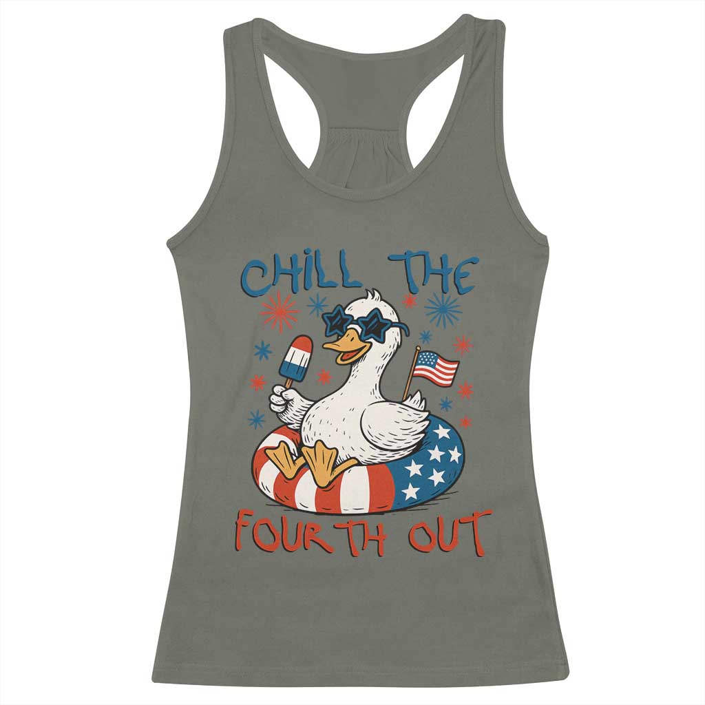 Funny Goose 4th of July Racerback Tank Top Chill the Fourth Out Patriotic Humor with Summer Vibes TS02 Military Green Print Your Wear