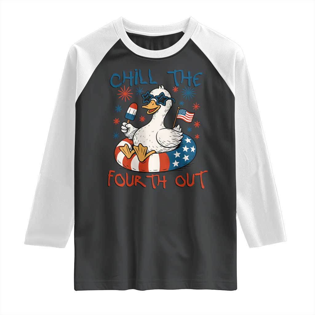 Funny Goose 4th of July Raglan Shirt Chill the Fourth Out Patriotic Humor with Summer Vibes TS02 Black White Print Your Wear