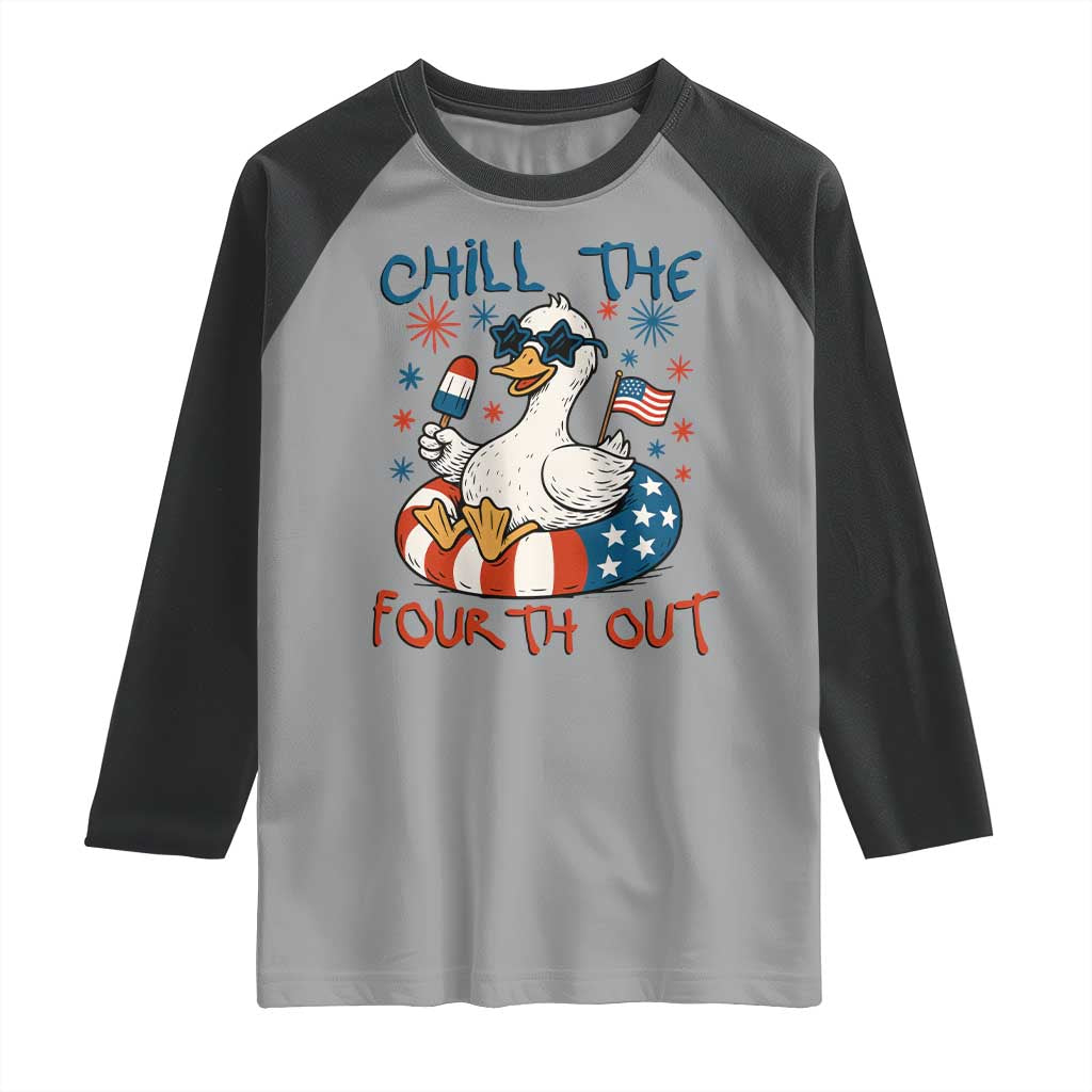 Funny Goose 4th of July Raglan Shirt Chill the Fourth Out Patriotic Humor with Summer Vibes TS02 Sport Gray Black Print Your Wear
