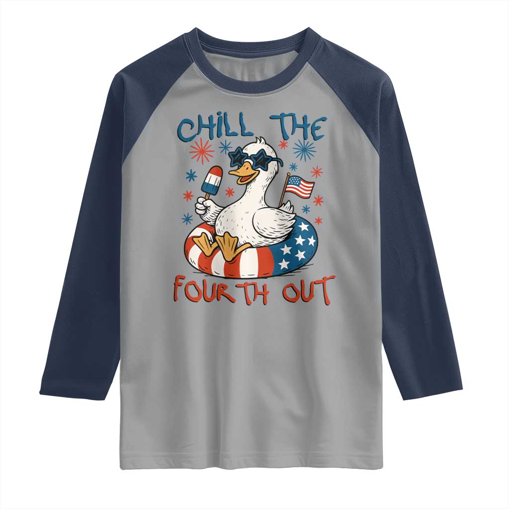 Funny Goose 4th of July Raglan Shirt Chill the Fourth Out Patriotic Humor with Summer Vibes TS02 Sport Gray Navy Print Your Wear
