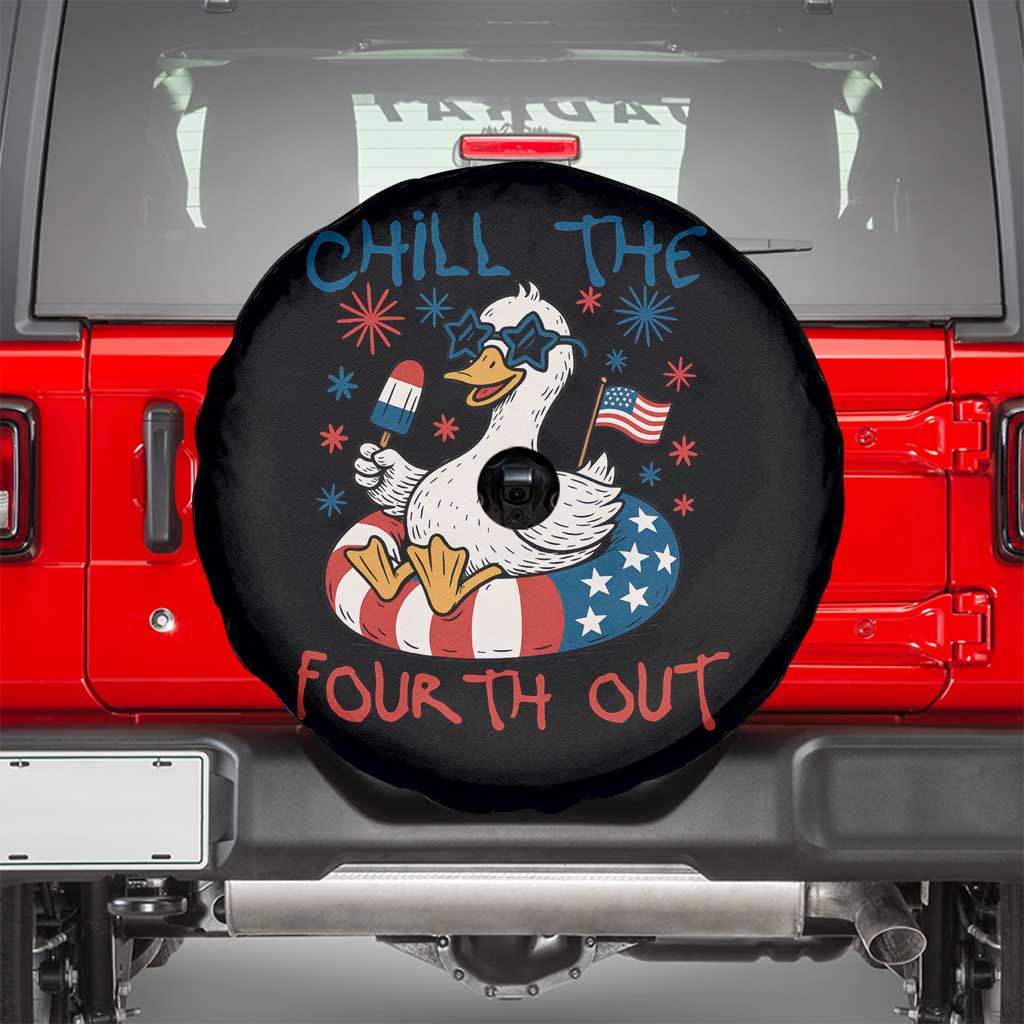 Funny Goose 4th of July Spare Tire Cover Chill the Fourth Out Patriotic Humor with Summer Vibes TS02 Black Print Your Wear