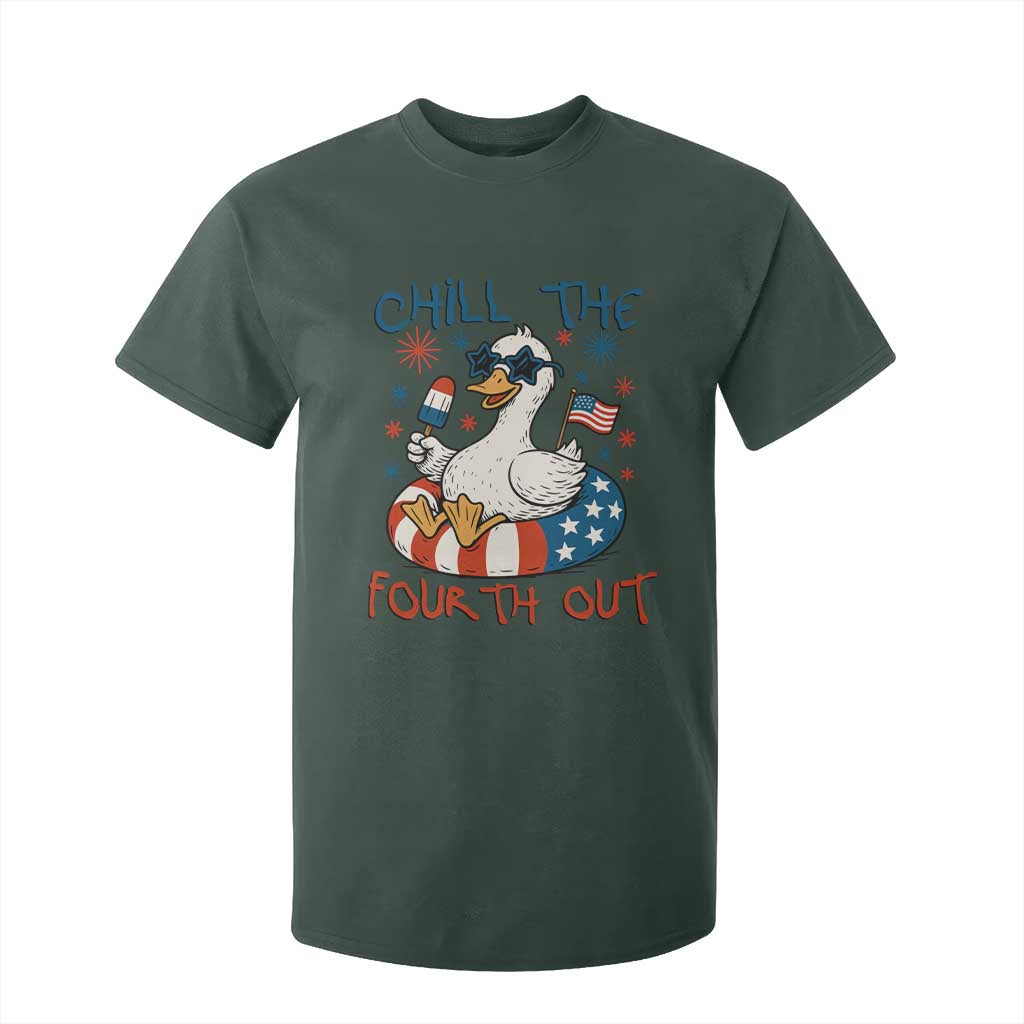 Funny Goose 4th of July T Shirt For Kid Chill the Fourth Out Patriotic Humor with Summer Vibes TS02 Dark Forest Green Print Your Wear