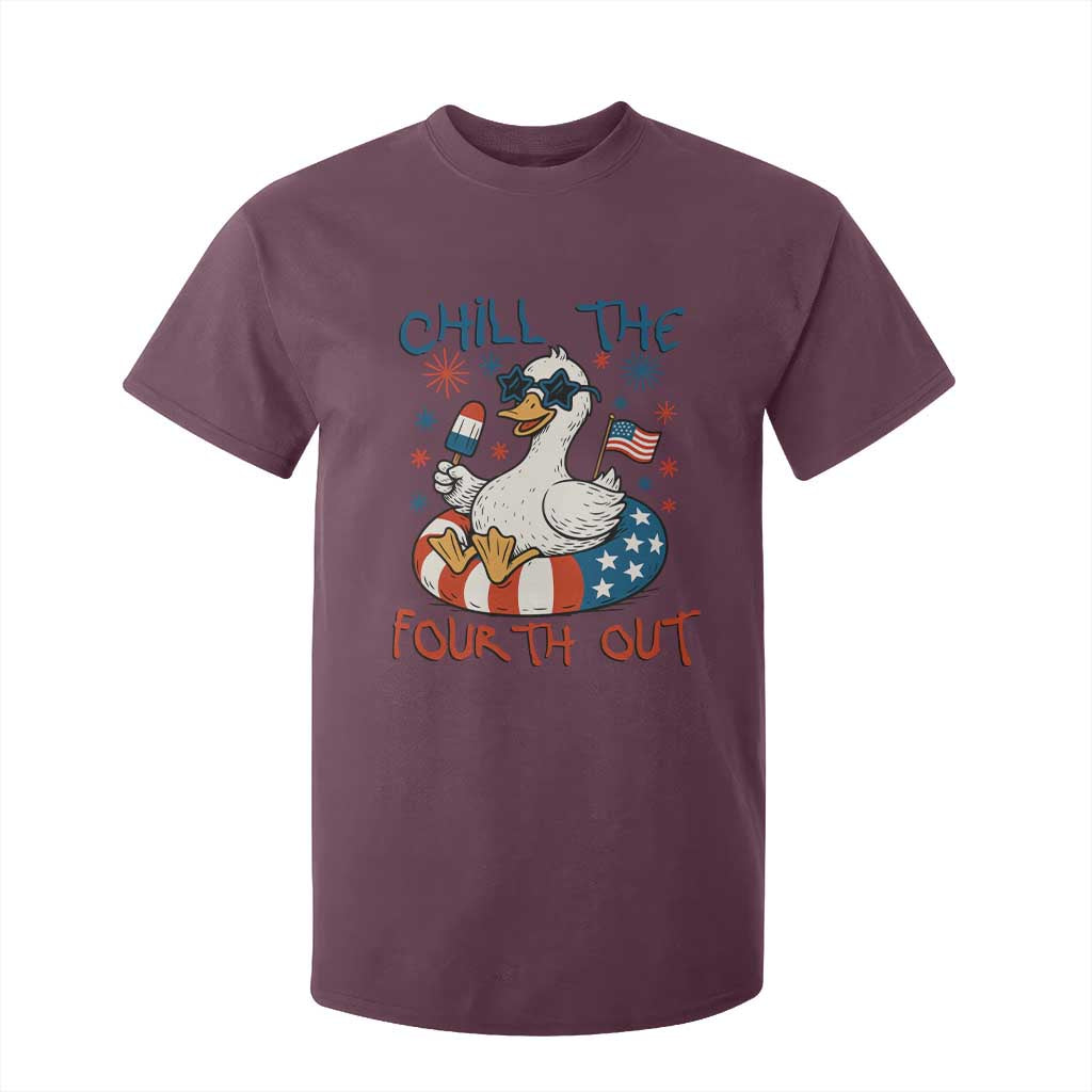 Funny Goose 4th of July T Shirt For Kid Chill the Fourth Out Patriotic Humor with Summer Vibes TS02 Maroon Print Your Wear