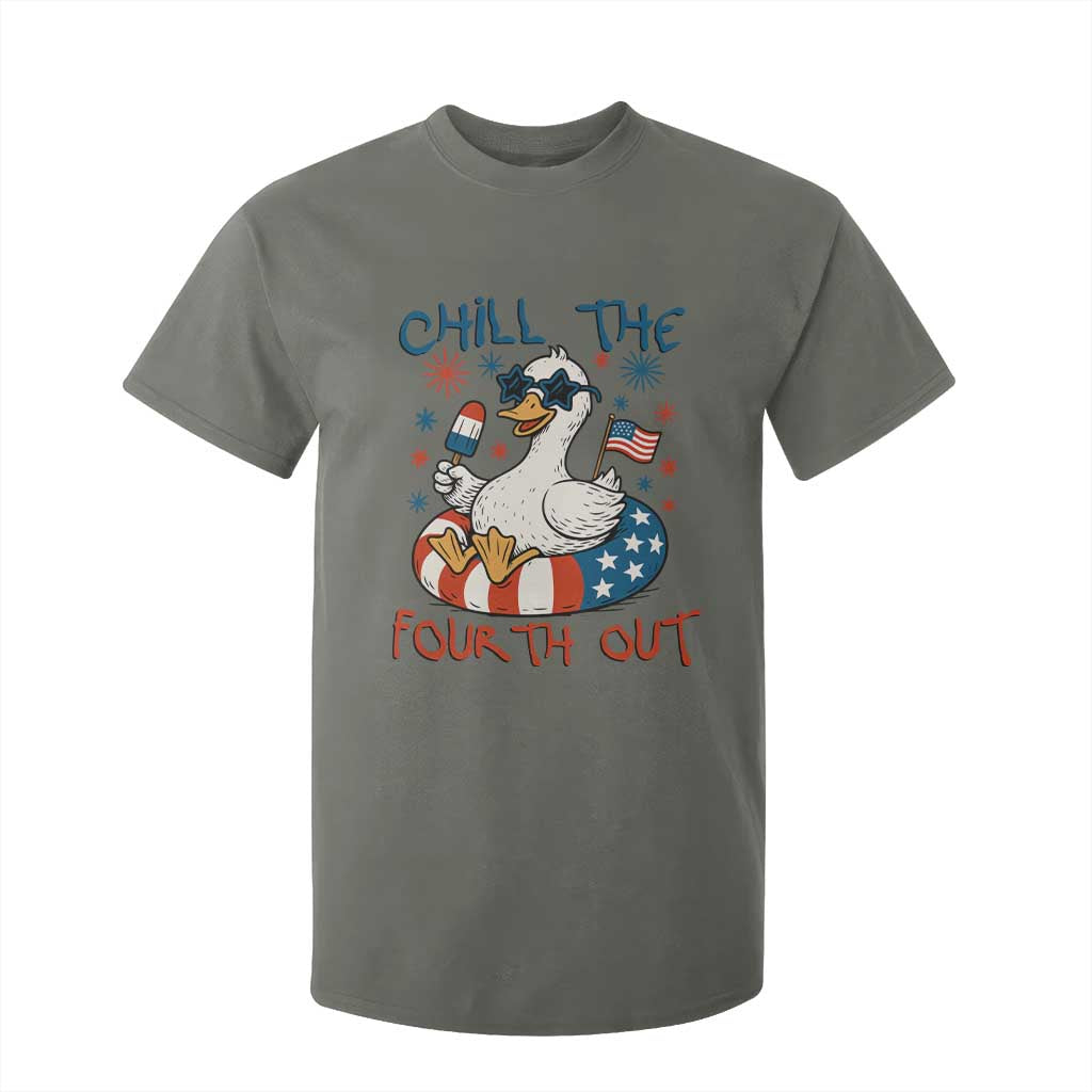Funny Goose 4th of July T Shirt For Kid Chill the Fourth Out Patriotic Humor with Summer Vibes TS02 Military Green Print Your Wear