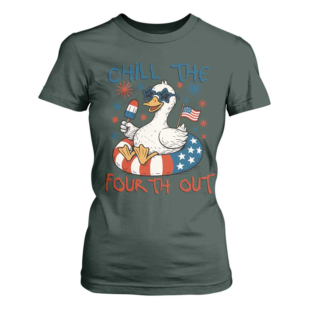 Funny Goose 4th of July T Shirt For Women Chill the Fourth Out Patriotic Humor with Summer Vibes TS02 Dark Forest Green Print Your Wear