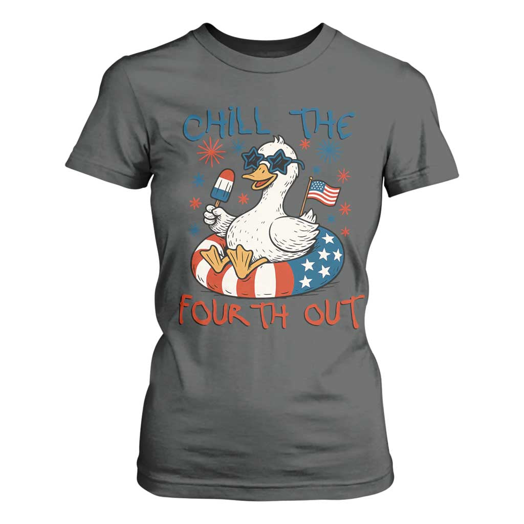 Funny Goose 4th of July T Shirt For Women Chill the Fourth Out Patriotic Humor with Summer Vibes TS02 Dark Heather Print Your Wear
