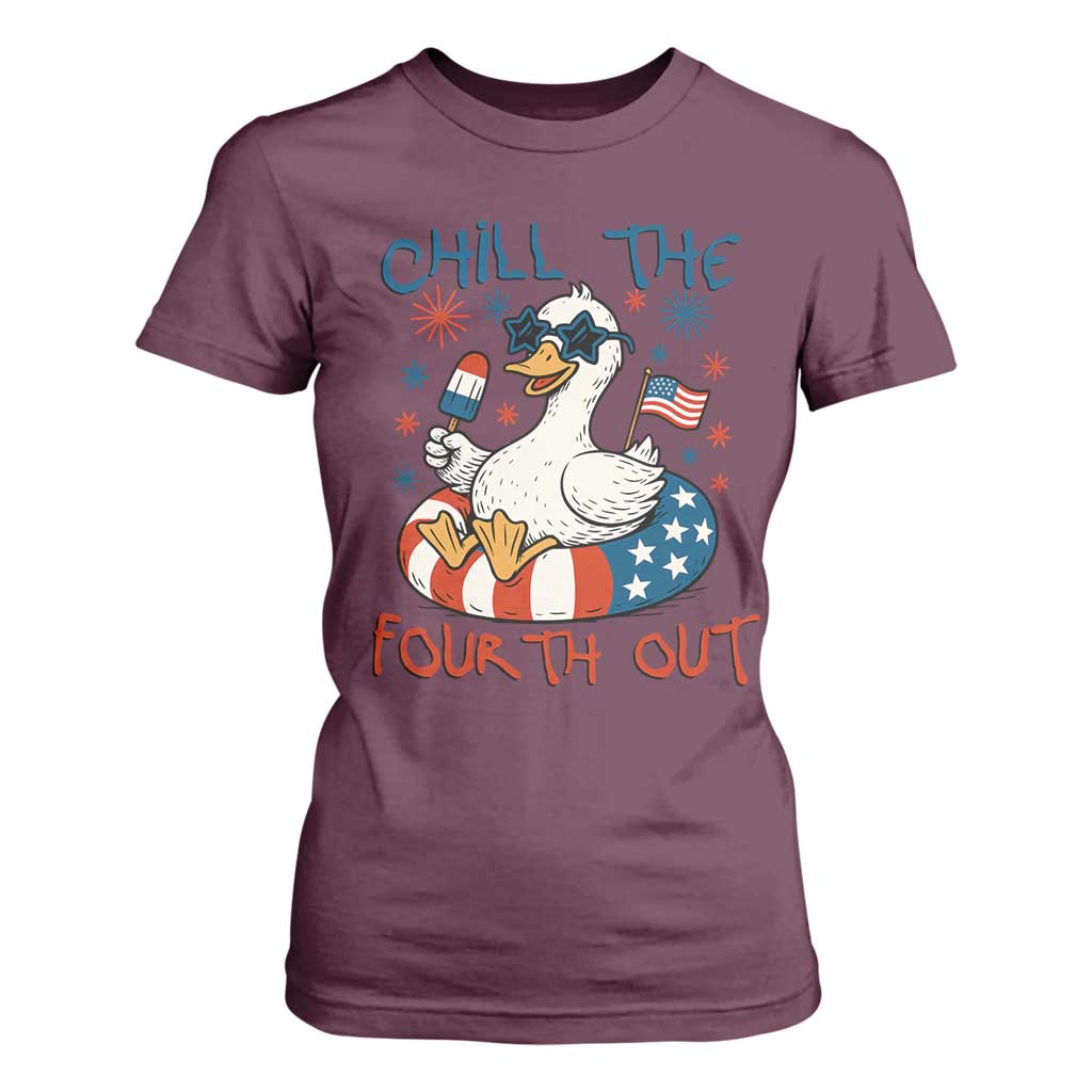 Funny Goose 4th of July T Shirt For Women Chill the Fourth Out Patriotic Humor with Summer Vibes TS02 Maroon Print Your Wear
