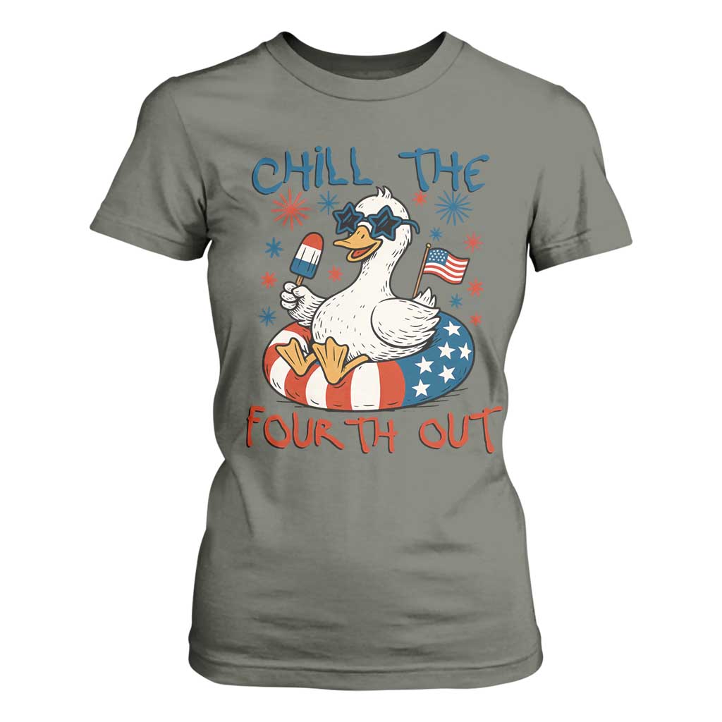 Funny Goose 4th of July T Shirt For Women Chill the Fourth Out Patriotic Humor with Summer Vibes TS02 Military Green Print Your Wear