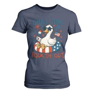 Funny Goose 4th of July T Shirt For Women Chill the Fourth Out Patriotic Humor with Summer Vibes TS02 Navy Print Your Wear