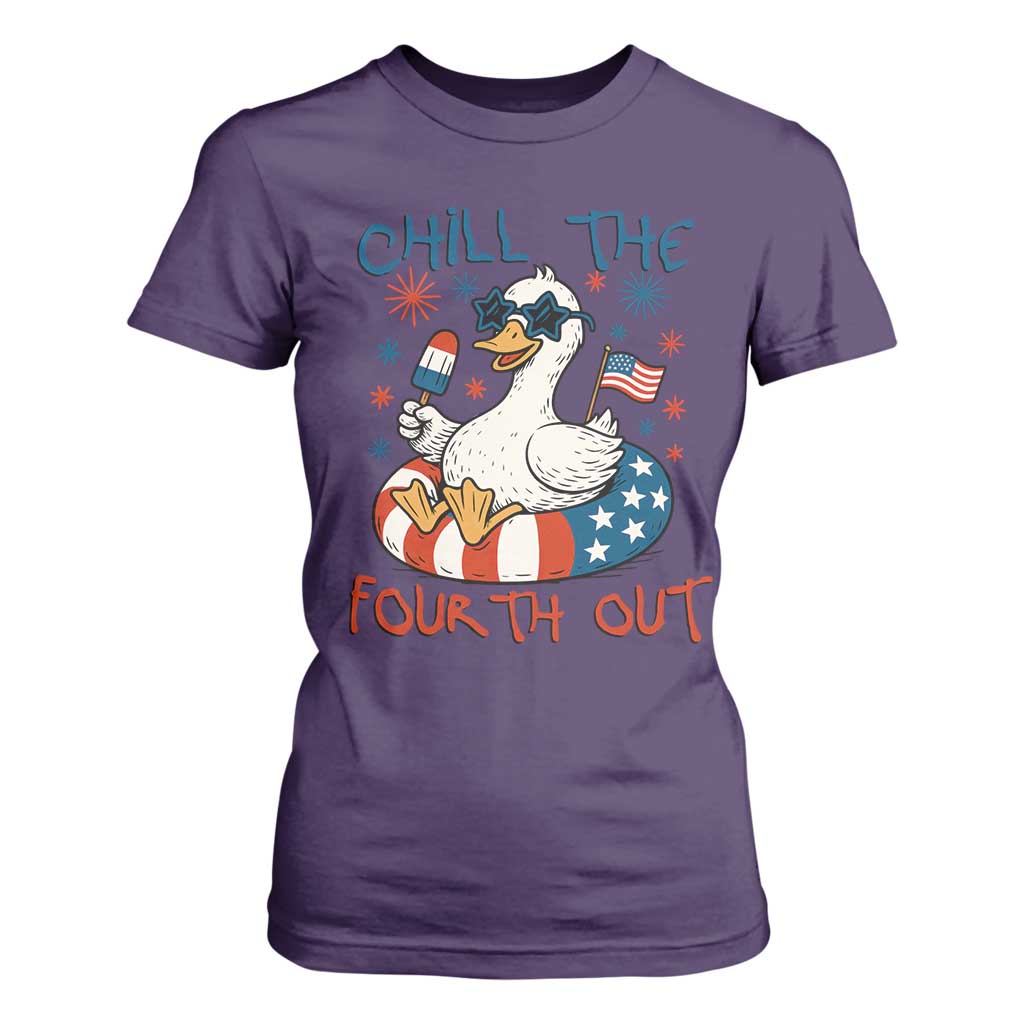 Funny Goose 4th of July T Shirt For Women Chill the Fourth Out Patriotic Humor with Summer Vibes TS02 Purple Print Your Wear