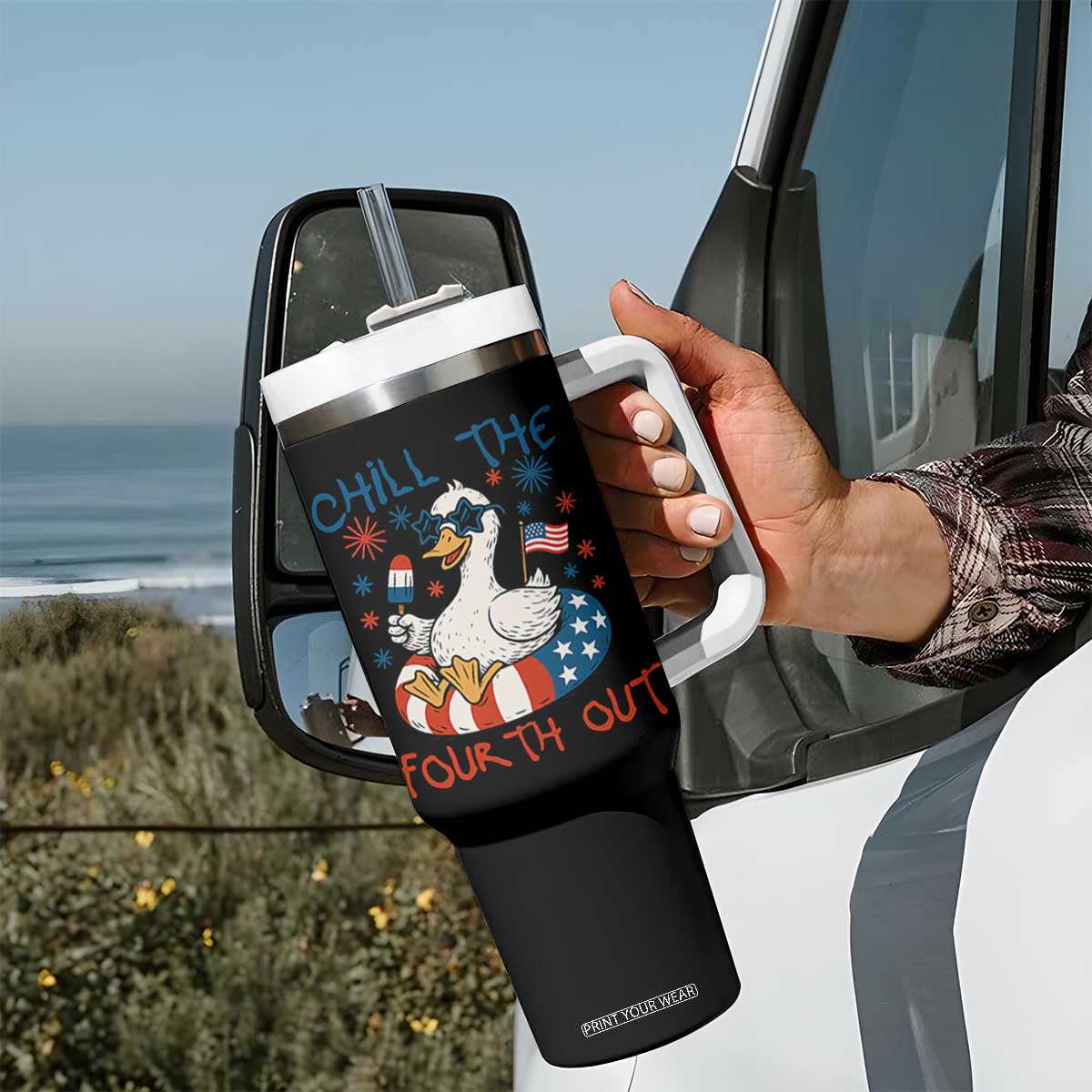 Funny Goose 4th of July Tumbler With Handle Chill the Fourth Out Patriotic Humor with Summer Vibes TS02 Print Your Wear