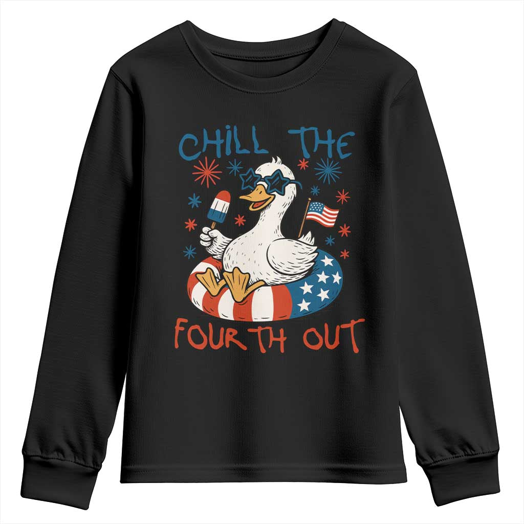Funny Goose 4th of July Youth Sweatshirt Chill the Fourth Out Patriotic Humor with Summer Vibes TS02 Black Print Your Wear