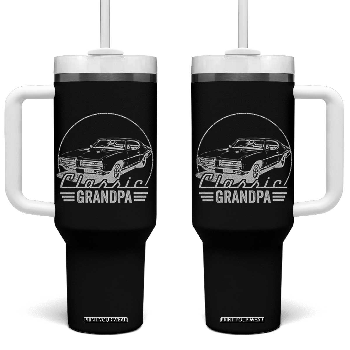 Funny Grandpa Classic Car Graphic Tumbler With Handle Father's Day Grandpa Gift TB10 One Size: 40 oz Black Print Your Wear