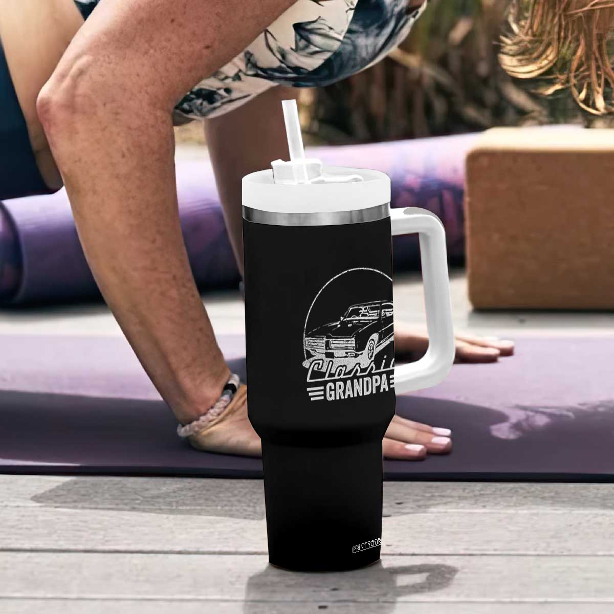 Funny Grandpa Classic Car Graphic Tumbler With Handle Father's Day Grandpa Gift TB10 Print Your Wear