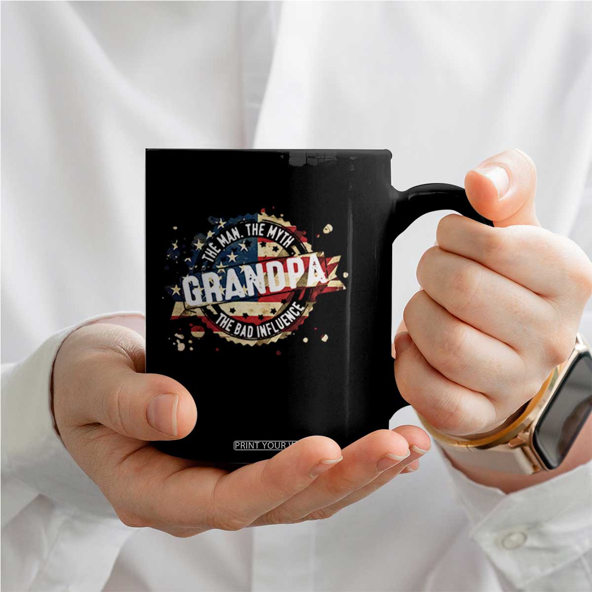 Funny Grandpa The Man The Myth The Bad Influence Coffee Mug Fathers Day TS11 Print Your Wear
