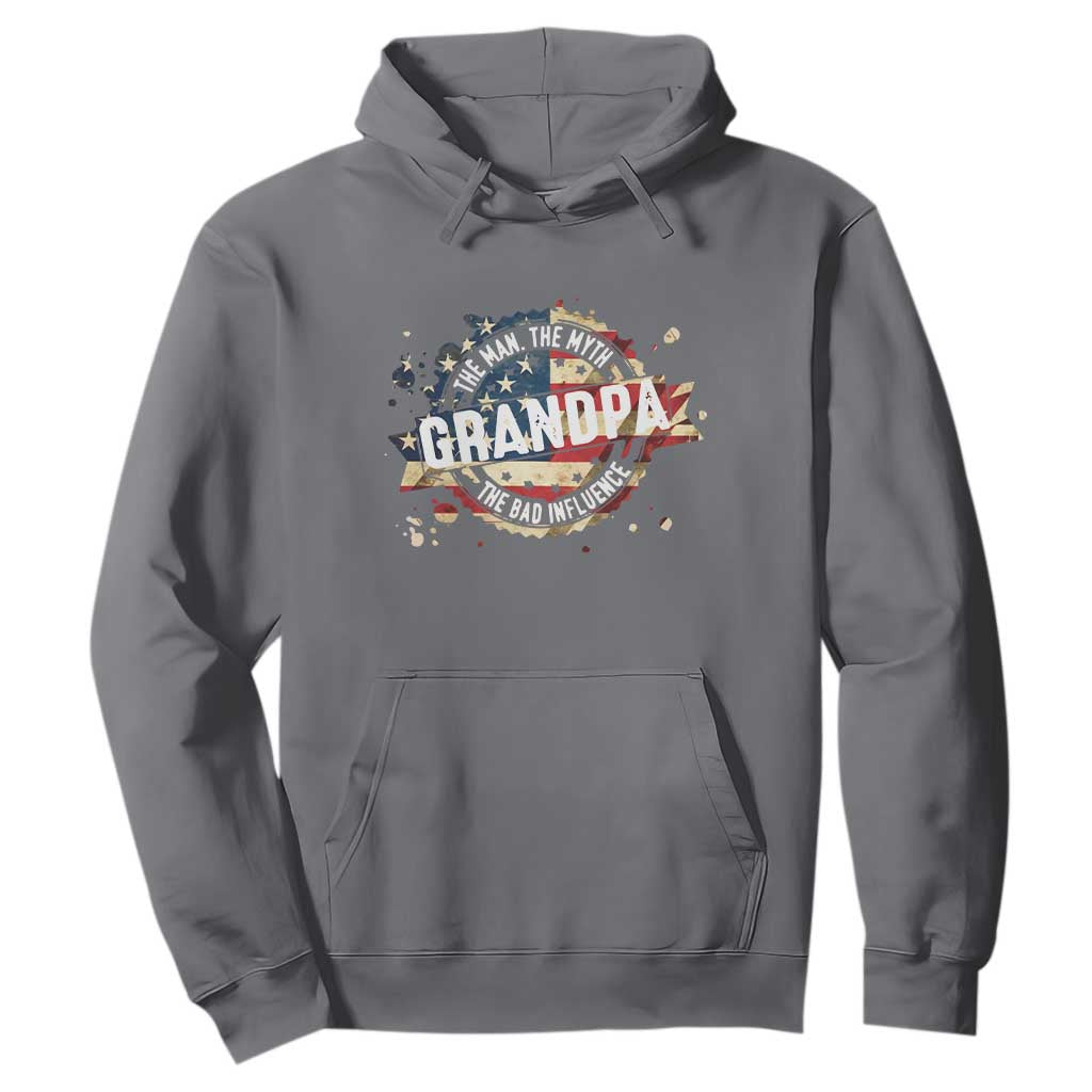 Funny Grandpa The Man The Myth The Bad Influence Hoodie Fathers Day TS11 Charcoal Print Your Wear