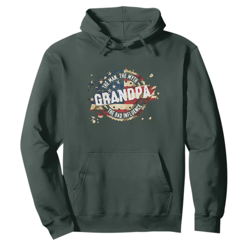 Funny Grandpa The Man The Myth The Bad Influence Hoodie Fathers Day TS11 Dark Forest Green Print Your Wear