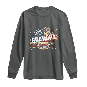 Funny Grandpa The Man The Myth The Bad Influence Long Sleeve Shirt Fathers Day TS11 Dark Heather Print Your Wear