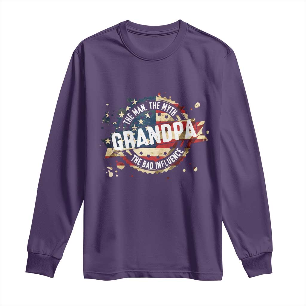 Funny Grandpa The Man The Myth The Bad Influence Long Sleeve Shirt Fathers Day TS11 Purple Print Your Wear
