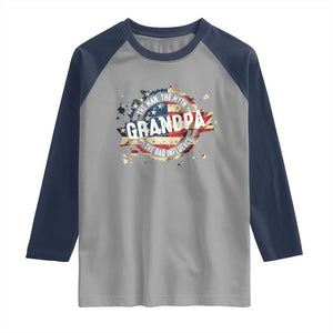 Funny Grandpa The Man The Myth The Bad Influence Raglan Shirt Fathers Day TS11 Sport Gray Navy Print Your Wear