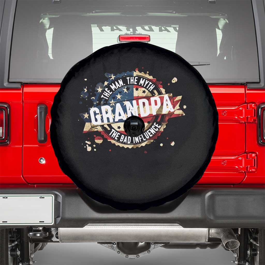 Funny Grandpa The Man The Myth The Bad Influence Spare Tire Cover Fathers Day TS11 Black Print Your Wear