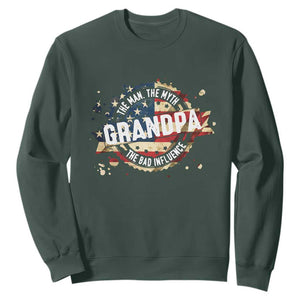 Funny Grandpa The Man The Myth The Bad Influence Sweatshirt Fathers Day TS11 Dark Forest Green Print Your Wear