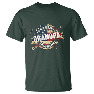 Funny Grandpa The Man The Myth The Bad Influence T Shirt Fathers Day TS11 Dark Forest Green Print Your Wear