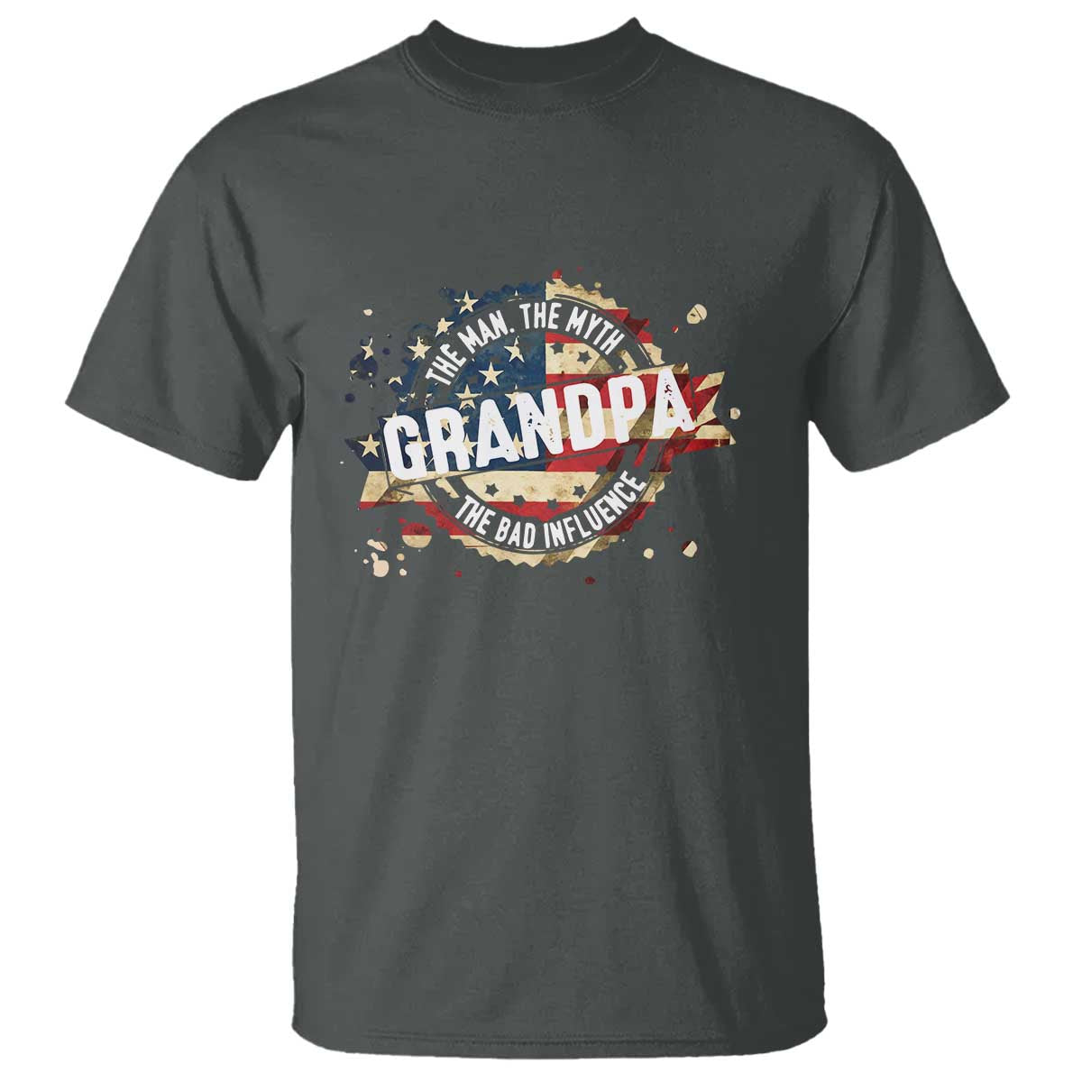 Funny Grandpa The Man The Myth The Bad Influence T Shirt Fathers Day TS11 Dark Heather Print Your Wear