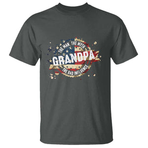 Funny Grandpa The Man The Myth The Bad Influence T Shirt Fathers Day TS11 Dark Heather Print Your Wear
