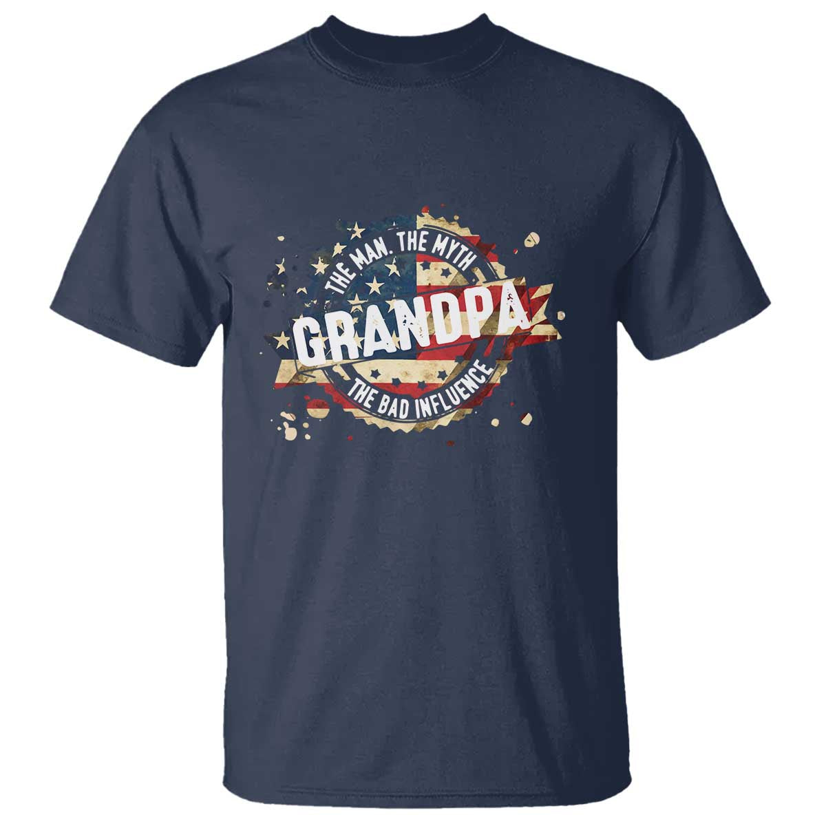 Funny Grandpa The Man The Myth The Bad Influence T Shirt Fathers Day TS11 Navy Print Your Wear