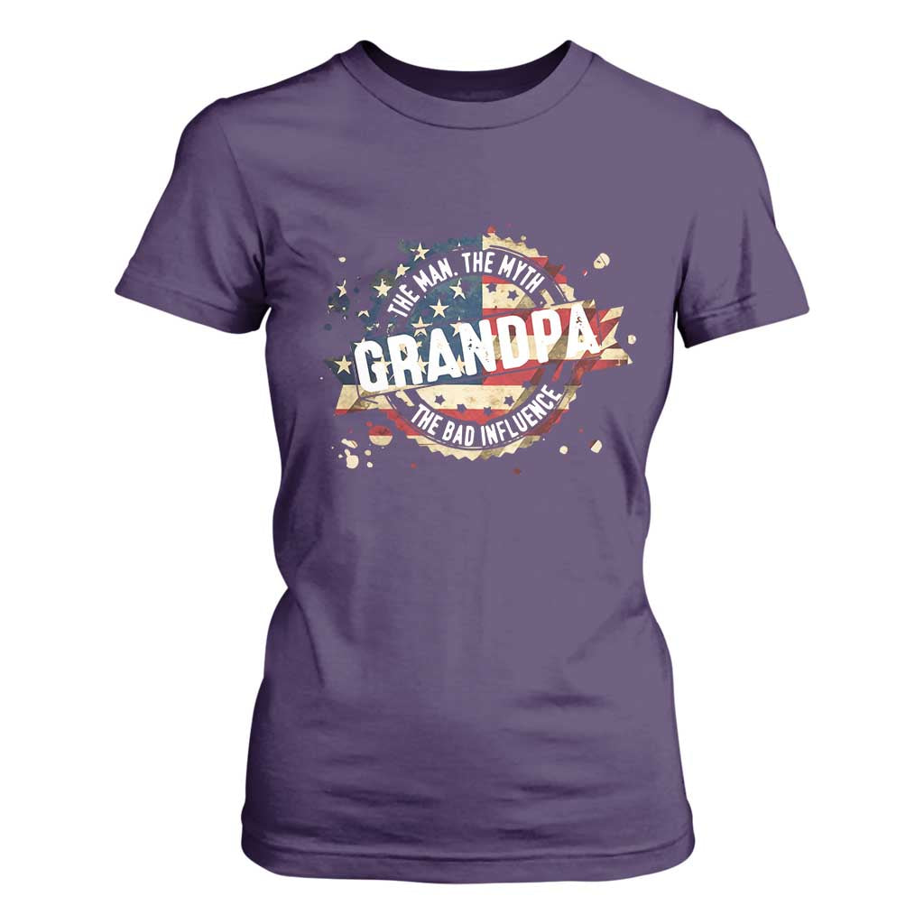 Funny Grandpa The Man The Myth The Bad Influence T Shirt For Women Fathers Day TS11 Purple Print Your Wear