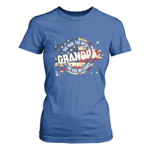 Funny Grandpa The Man The Myth The Bad Influence T Shirt For Women Fathers Day TS11 Royal Blue Print Your Wear
