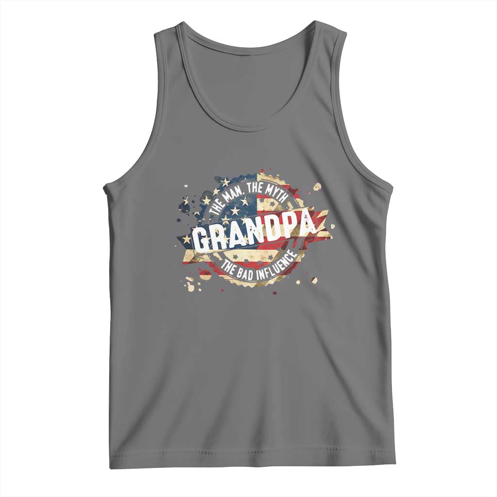 Funny Grandpa The Man The Myth The Bad Influence Tank Top Fathers Day TS11 Black Heather Print Your Wear