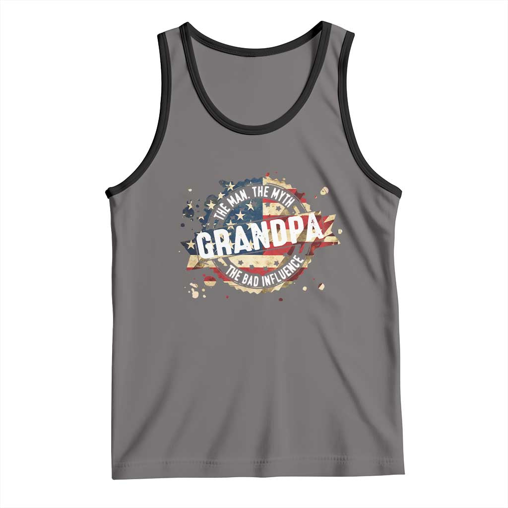 Funny Grandpa The Man The Myth The Bad Influence Tank Top Fathers Day TS11 Deep Heather Black Print Your Wear