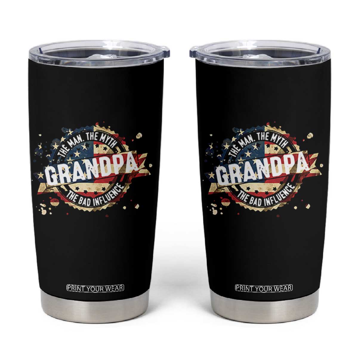 Funny Grandpa The Man The Myth The Bad Influence Tumbler Cup Fathers Day TS11 Black Print Your Wear
