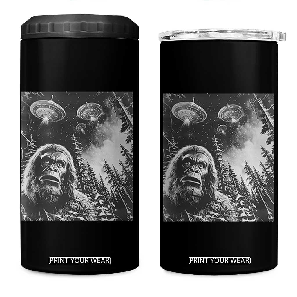 Funny Graphic Bigfoot Selfie with UFOs Weird 4 in 1 Can Cooler Tumbler TS10 One Size: 16 oz Black Print Your Wear