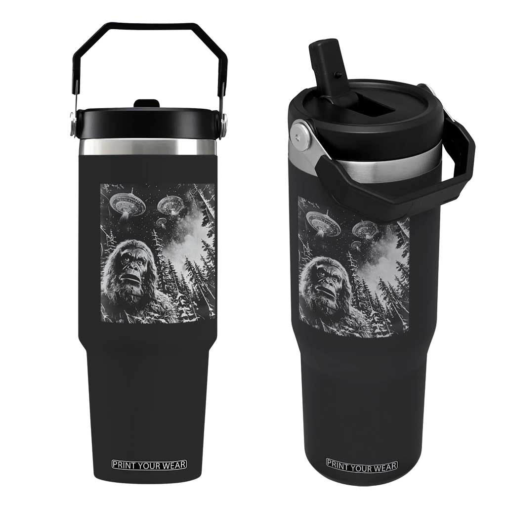 Funny Graphic Bigfoot Selfie with UFOs Weird Flip Straw Tumbler TS10 One Size: 30 oz Black Print Your Wear