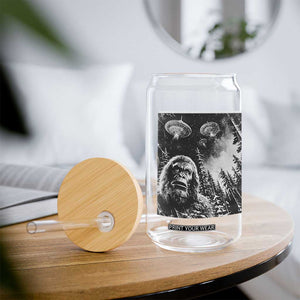 Funny Graphic Bigfoot Selfie with UFOs Weird Glass Can TS10 Print Your Wear